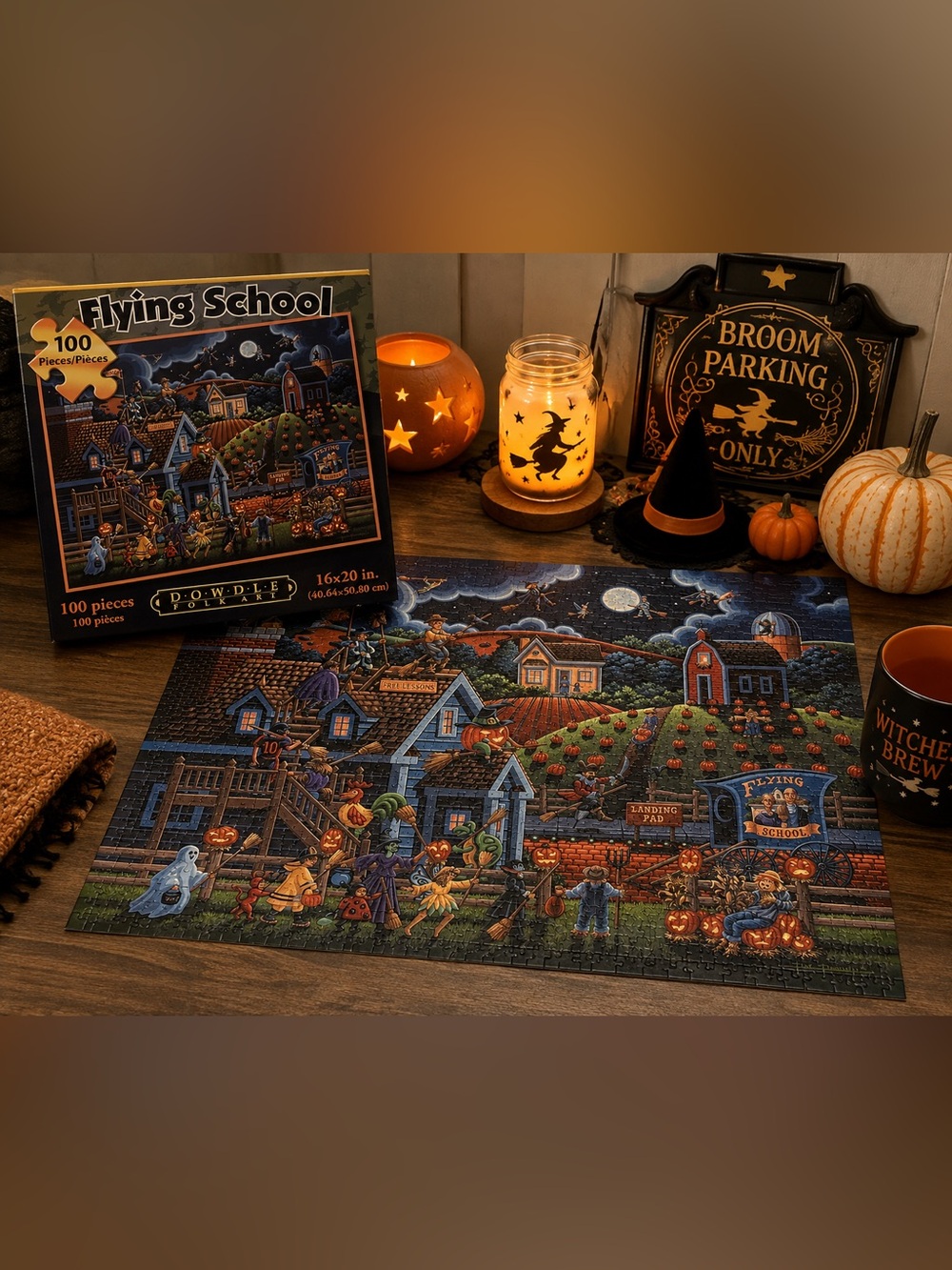 Dowdle Flying School Halloween 100 Piece Puzzle Eric Dowdle Folk Art